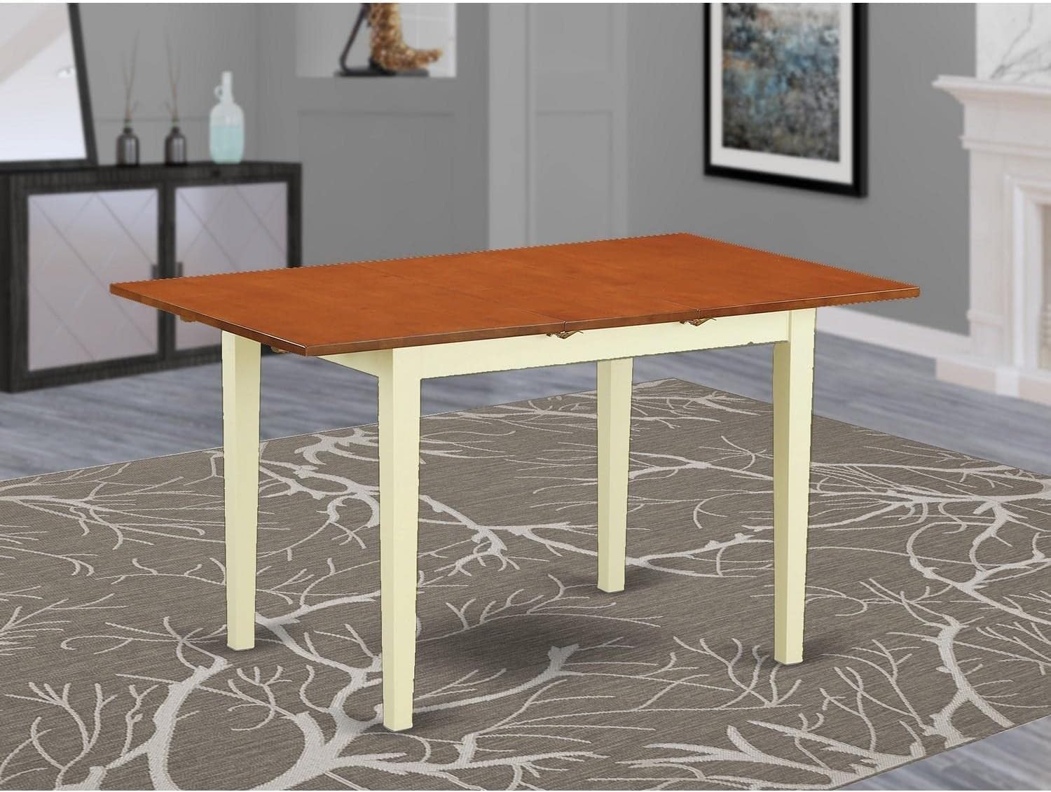 East West Furniture NFT-WHI-T Norfolk Kitchen Dining Table - a Rectangle Wooden Table Top with Butterfly Leaf, 32x54 Inch, Buttermilk & Cherry