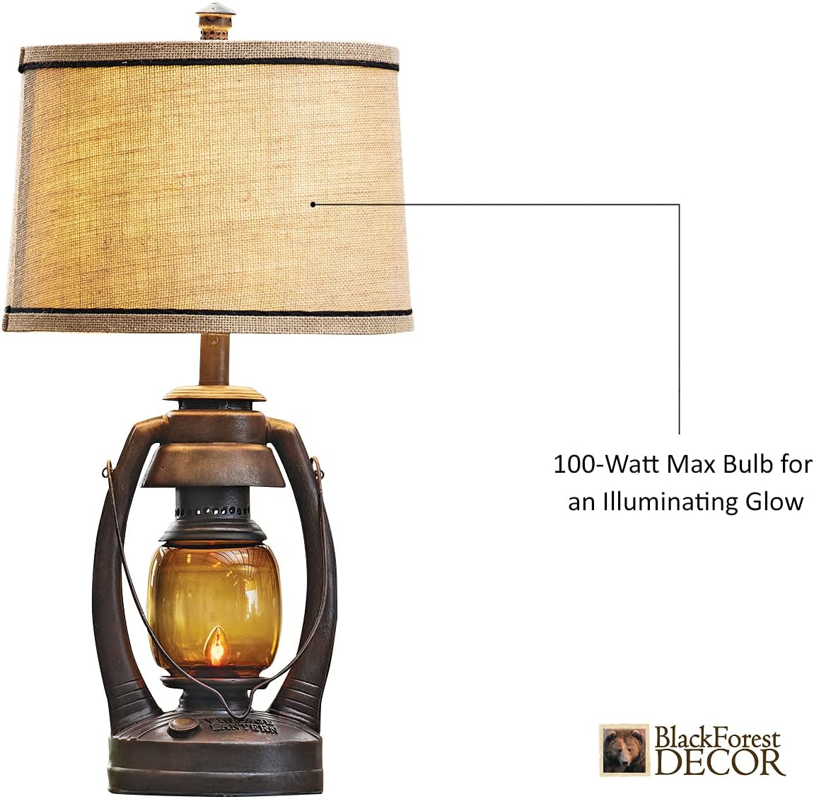 BLACK FOREST DECOR Vintage Lantern Table Lamp - Rustic Cabin Decor for Living Room, Nightstand, Desk - 25.5' x 13'