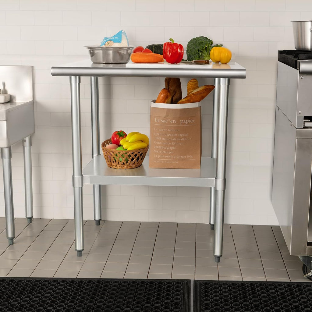 HARDURA Stainless Steel Table Prep Work Table 24 x 24 Inches NSF Heavy Duty Commercial with Undershelf and Backsplash for Food Prep