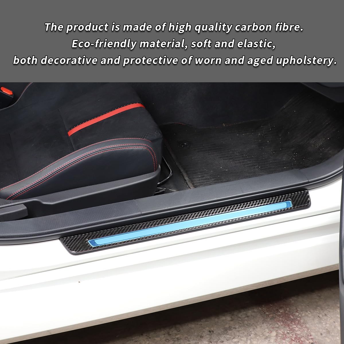 Real Carbon Fiber Car Door Interior and Exterior Threshold Strips Anti-Scratch Welcome Pedal for Subaru BRZ 2022+ Decoration Accessories (Black)