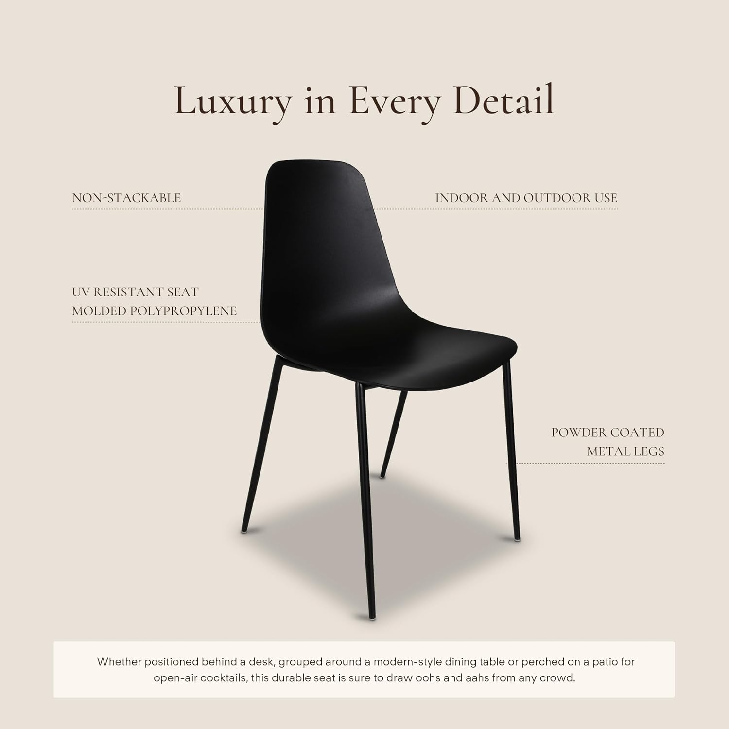 Poly & BARK Isla Modern Kitchen Chairs Set of 4 - Plastic Dining Chair with Metal Legs - Quick Assembly Simple Cafe Chairs Plastic for Indoor or Outdoor - Ebony Black