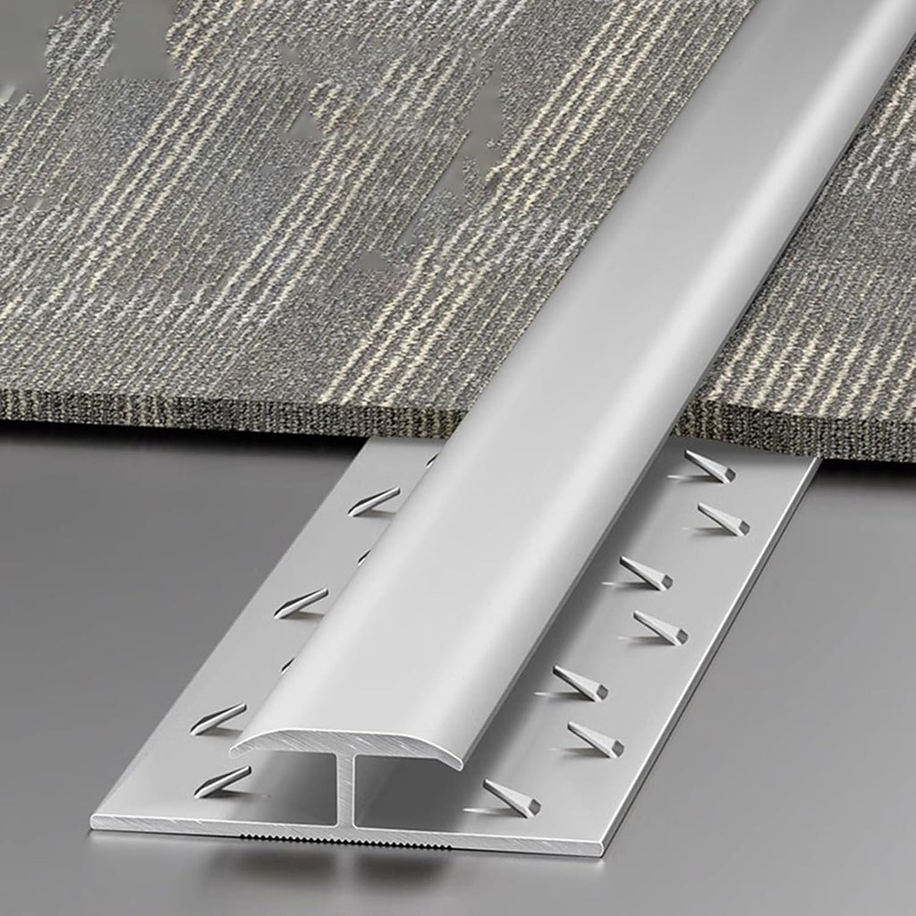Floor Transition Strip Carpet Transition Tack Strip for Thresholds Edge Trim, Teeth Molding Thresholds Flap Bar for Doorways, Decorative Transitions Ramps Trim for Exterior(Silver)