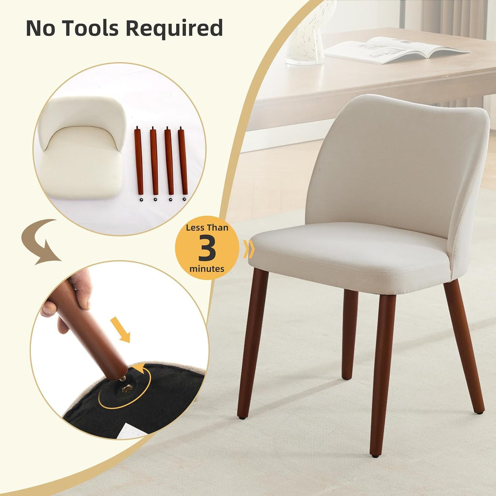 GarveeHome Linen Dining Chair Set of 4 Upholstered Fabric Dining Chair with Wood Legs, Wing Backrest, Wooden Kitchen Chairs with Thick Cushions, Leveling Feet for Dining Room, Living Room, White