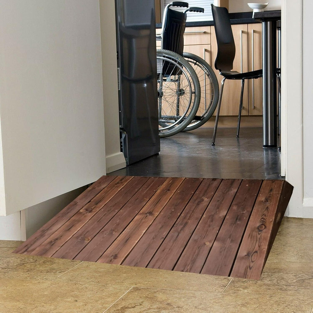 Threshold Ramp Driveway Curb Ramp 4/7/10 Inch Rise, Wooden Threshold Ramps for Doorways Steps Stairs, Indoor Outdoor Entry Ramp for Wheelchairs/Scooters(23.6x27.6x7.1in)