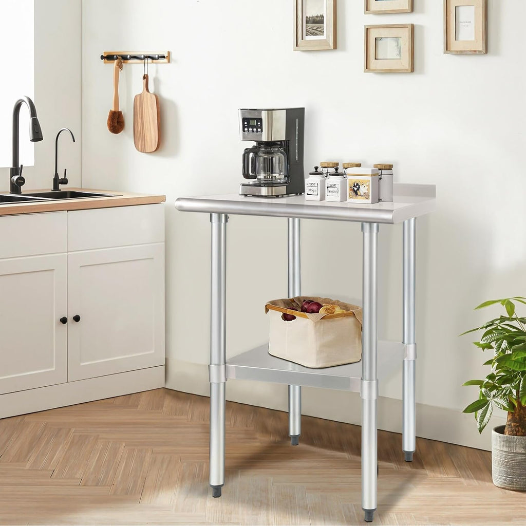 HARDURA Stainless Steel Table Prep Work Table 24 x 24 Inches NSF Heavy Duty Commercial with Undershelf and Backsplash for Food Prep