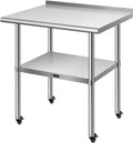 VIVOHOME 24 x 30 Inch Stainless Steel Work Table with Backsplash, Prep Commercial Table with Wheels for Restaurant, Hotel, Home and Warehouse