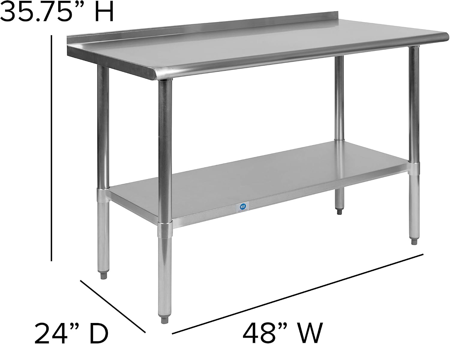 Flash Furniture Rawcliffe Stainless Steel 18 Gauge Prep and Work Table with 1.5' Backsplash and Undershelf - NSF Certified - 48'W x 24'D x 36'H