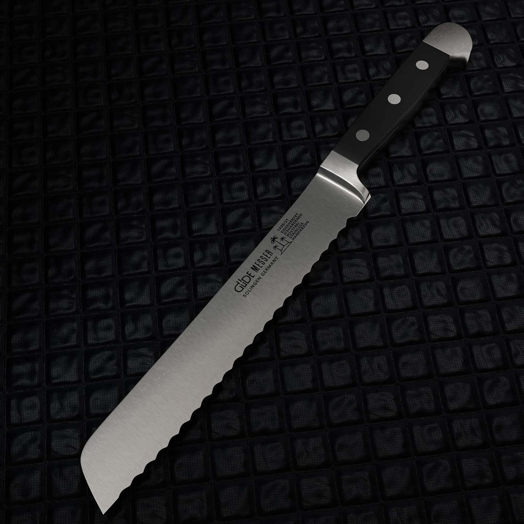 Güde Alpha Series Hand Forged/Sharpened Bread Knife Knife With Black Hostaform Handle 8-In, Made in Solingen, Germany Since 1910