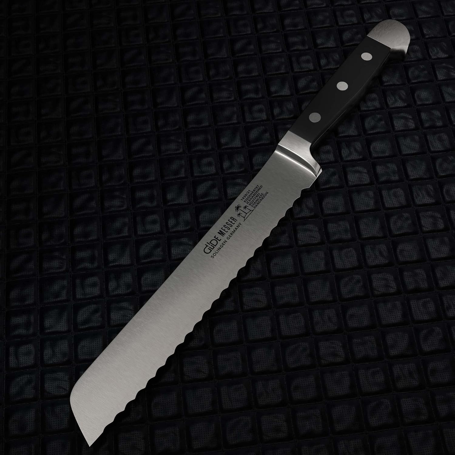 Güde Alpha Series Hand Forged/Sharpened Bread Knife Knife With Black Hostaform Handle 8-In, Made in Solingen, Germany Since 1910