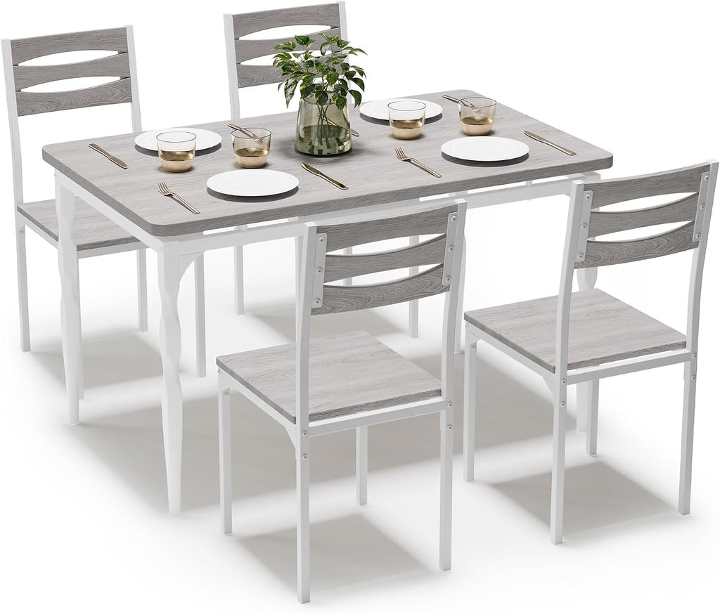 GarveeHome 5 Piece Dining Table Set, Industrial Style Dining Table and Chairs Set for 4, Kitchen Table Set for Dining Room Kitchen Apartment, Grey