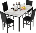 Hooseng Kitchen Table Set 5 Piece Dining Room Table Set Marble Dining Table 4 Chair Dining Table Set for Kitchen Living Room Breakfast Small Spaces (White & Black)