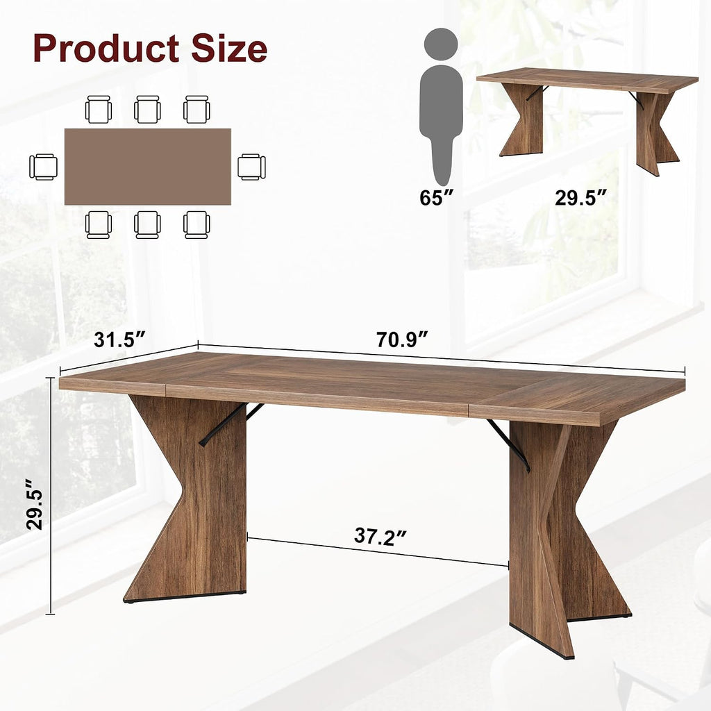 GarveeHome 70.9'' Dining Table for 6, Farmhouse Rectangular Kichen Table with Sturdy Frame and 'V' Leg, Wooden Thickened Long Desk and Dinner Desk for Dining Room, Kitchen, Office, Game Room(Retro)