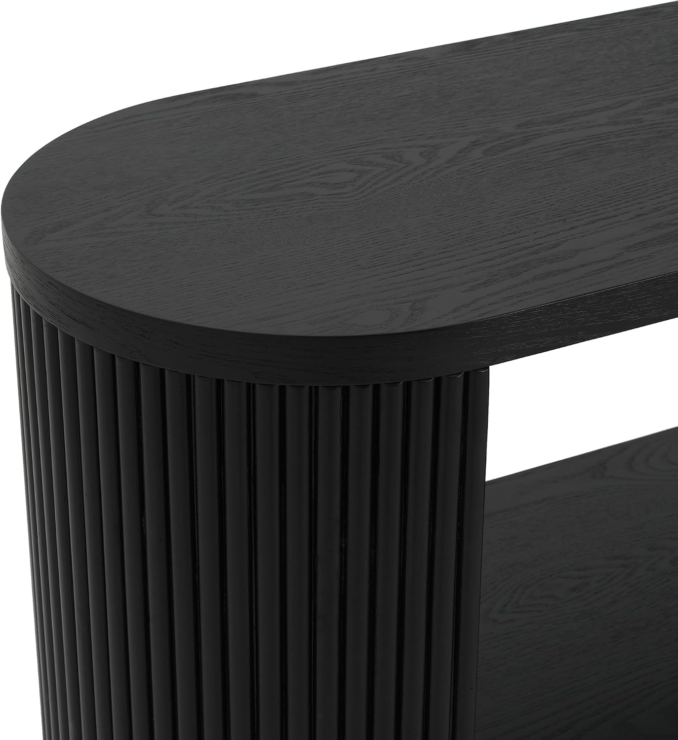 Modern Curved Console Table 59-Inch Oval Fluted Entry Sofa Table with Open Storage Shelves for Living Room Entryway Hallway Furniture, Black