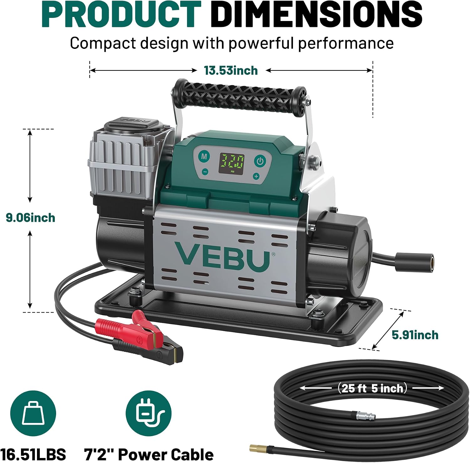 ‌RV Air Compressor 12V Tire Inflator, 150PSI with Auto Shut-off, Digital Display & Preset, 5.65CFM Fast Inflation for Off-road Vehicles, Trucks, SUVs, RVs, ATVs, Corded Electric