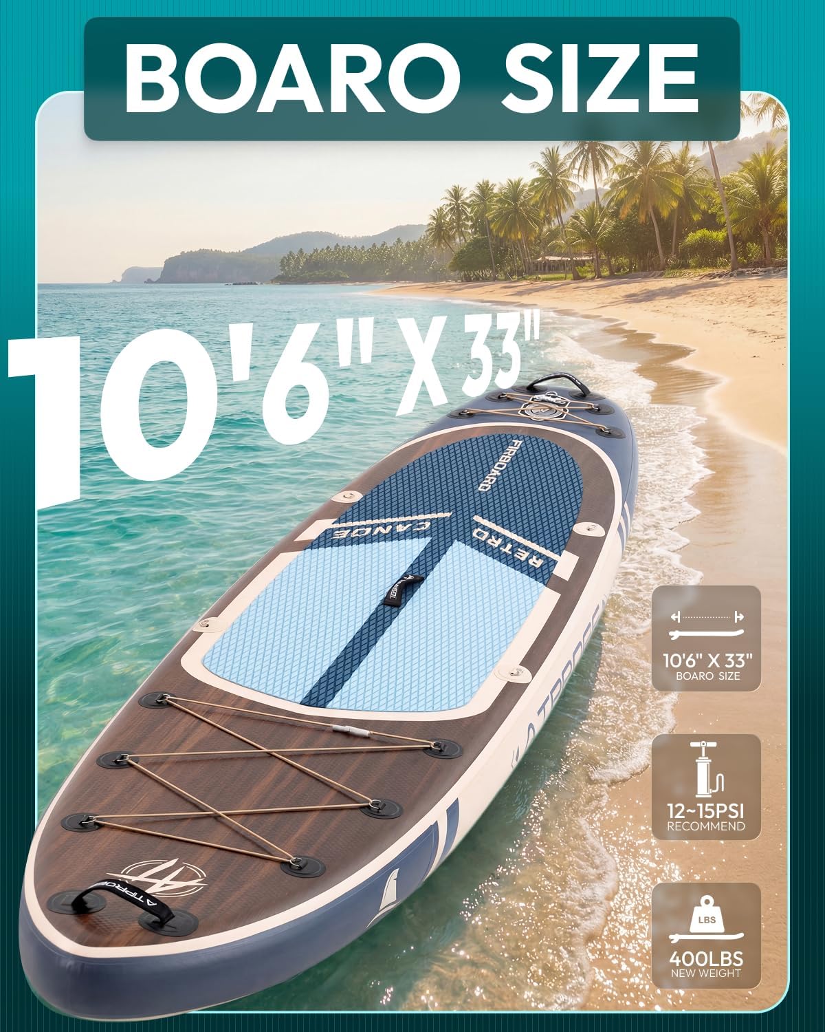 10'6''x33''Inflatable Stand Up Paddle Board, 400lbs Extra Wide Stand Up Paddleboard with Kayak Seat, Anti-Slip EVA Deck Premium SUP Accessories Kit, Non-Slip Stable Deck Boat