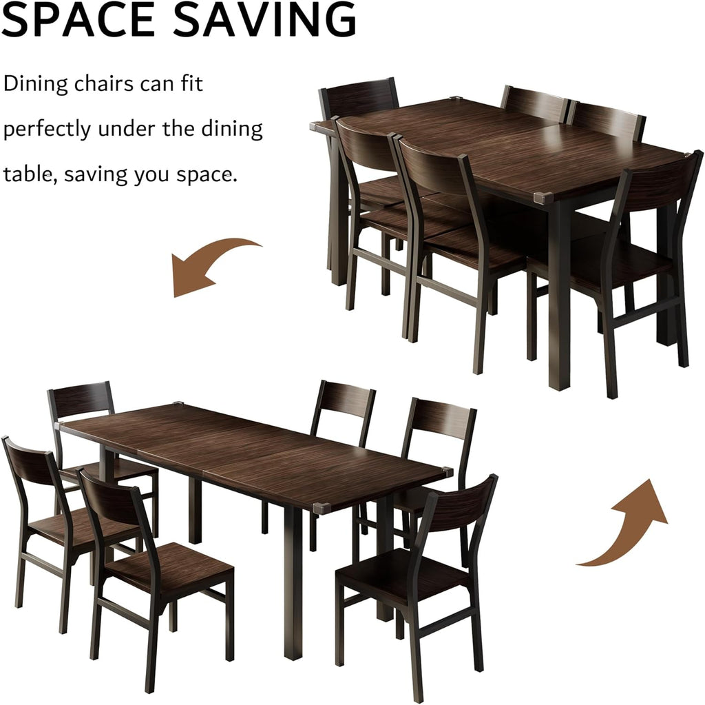 iPormis 7 Pieces Dining Table & Chairs Set for 4-6, 63' Extendable Kitchen Table and 6 Chairs, Dining Room Table with MDF Board & Metal Frame, Perfect for Small Space, Easy Clean, Espresso