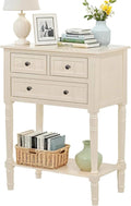 LKTART Small Solid Wood Sofa Table,Console Table with Drawers and Bottom Shelf, Entryway Hallway Foyer Entry Table for Living Room(23.7' Beige)