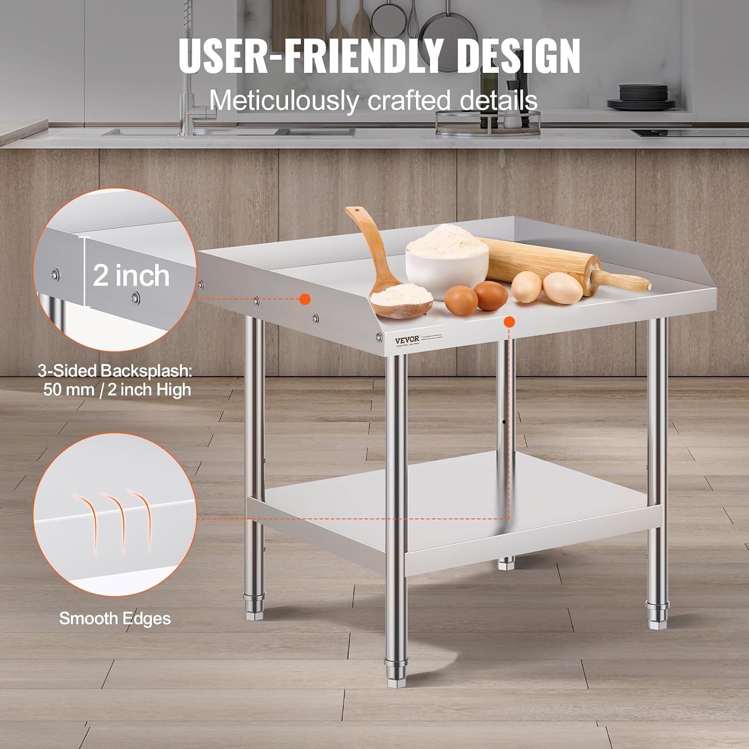 VEVOR Stainless Steel Equipment Grill Stand, 24 x 28 x 26 Inches Stainless Table, Grill Stand Table with Adjustable Storage Undershelf, Equipment Stand Grill Table for Hotel, Home, Restaurant Kitchen