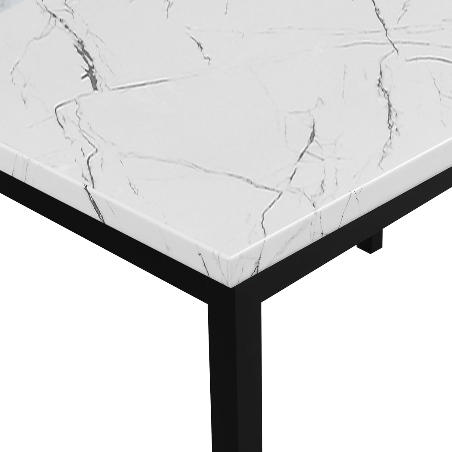 Roundhill Furniture 5 Piece Citico Metal Dinette Set with Laminated Faux Marble Top, White Table with Black Chairs