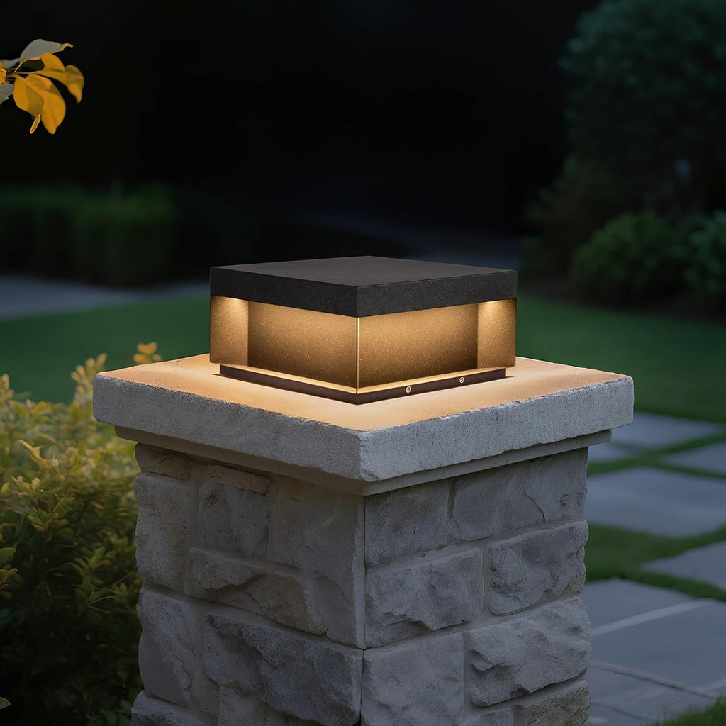 Outdoor Post Light, 11.81' Square Pillar Post Lights Wired Modern Fence Deck Posts Lamp 100-240V AC Waterproof Outside 3000K Warm LED Lantern for Flat Surface Patio Garden Decoration