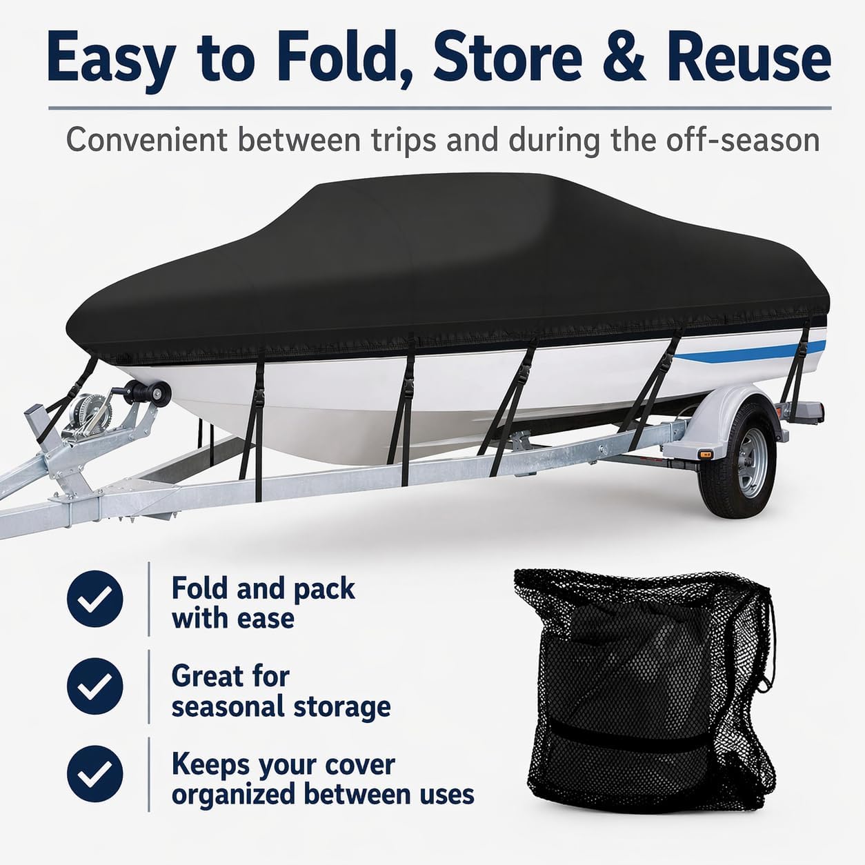 Angink 23ft-24ft Large Boat Cover Waterproof Marine Grade 600D Canvas, Fits Cuddy Cabin, Large Runabout & Deck Boats (Beam Width up to 102'), Winter Storage & Travel - Black