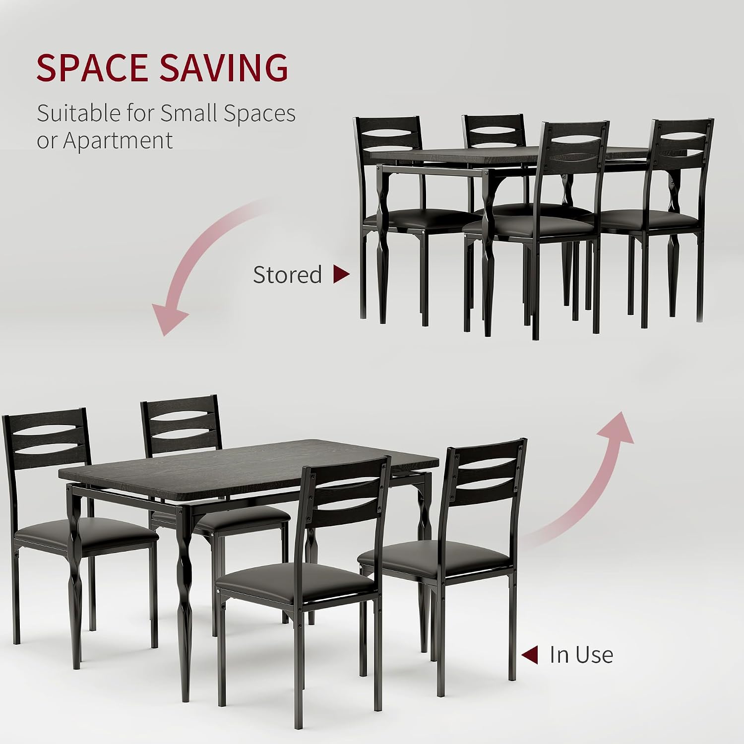 Garvee 5 Piecs Dining Table Set, Farmhouse Style Dining Table and Chairs Set for 4, Dining Set for Dining Room Kitchen Apartment, Black