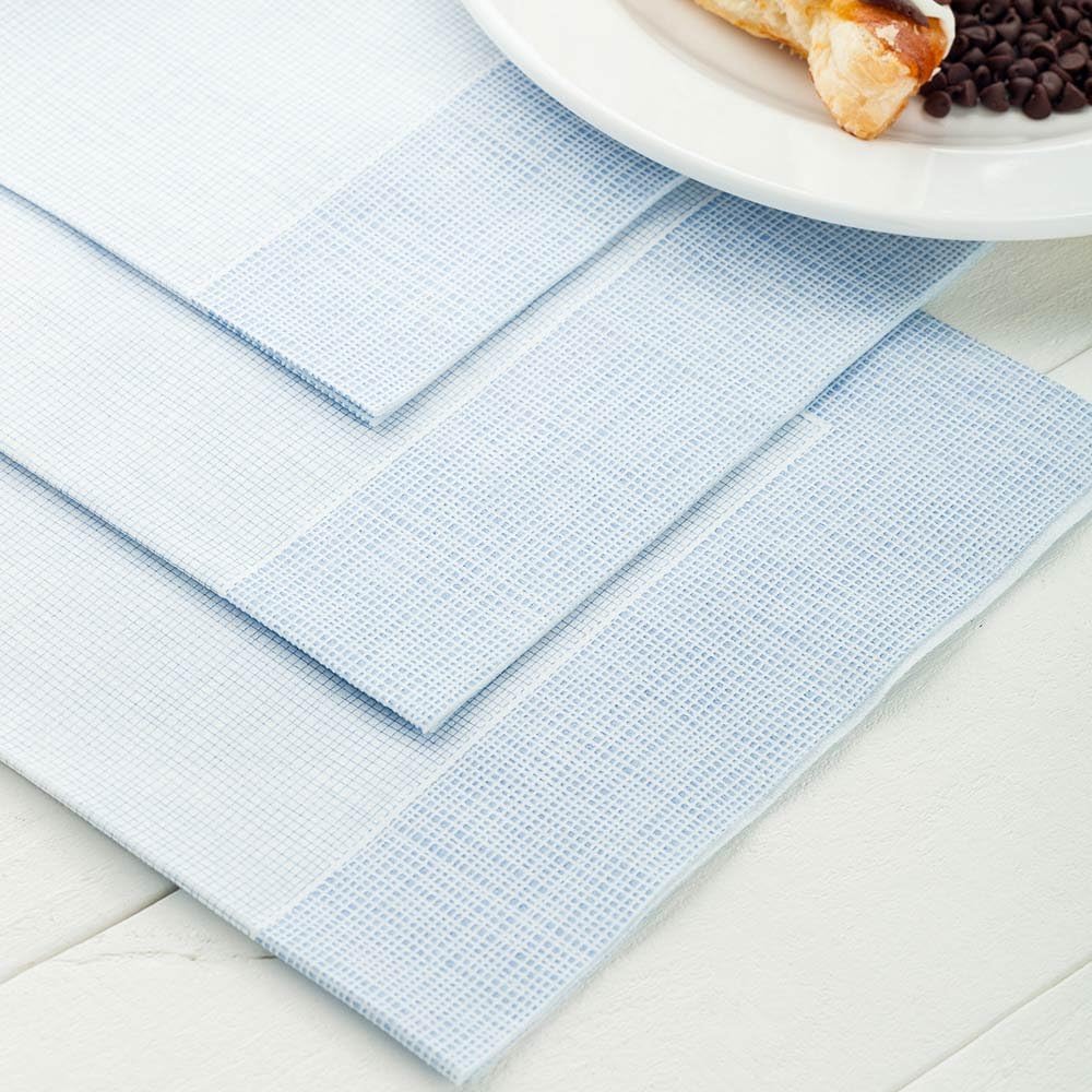 Restaurantware Luxenap 15.8 x 15.8 Inch Linen-Feel Napkins 600 airlaid Disposable Napkins - Sustainable Durable White Paper Square Paper Napkins With Blue Threads For All Kinds Of Events