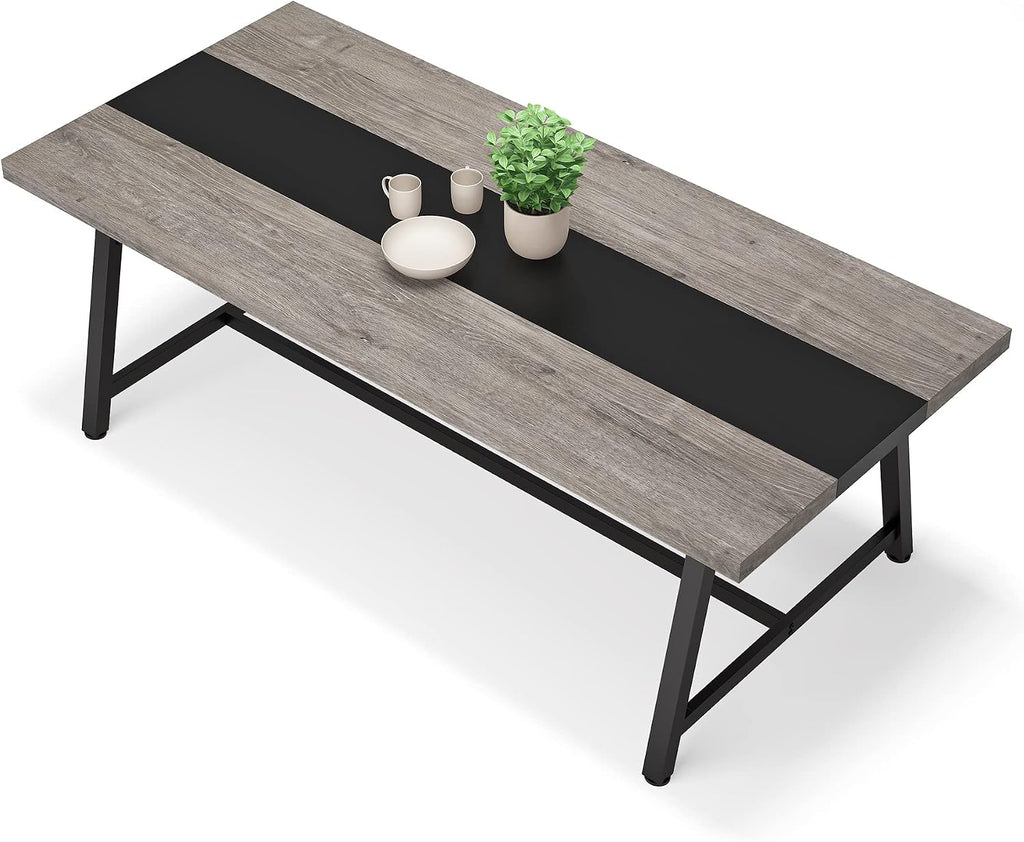 Tribesigns Dining Table for 8 People, 70.87-inch Rectangular Wood Kitchen Table with Strong Metal Frame, Industrial Large Long Dining Room Table for Big Family (Gray, No Chair)