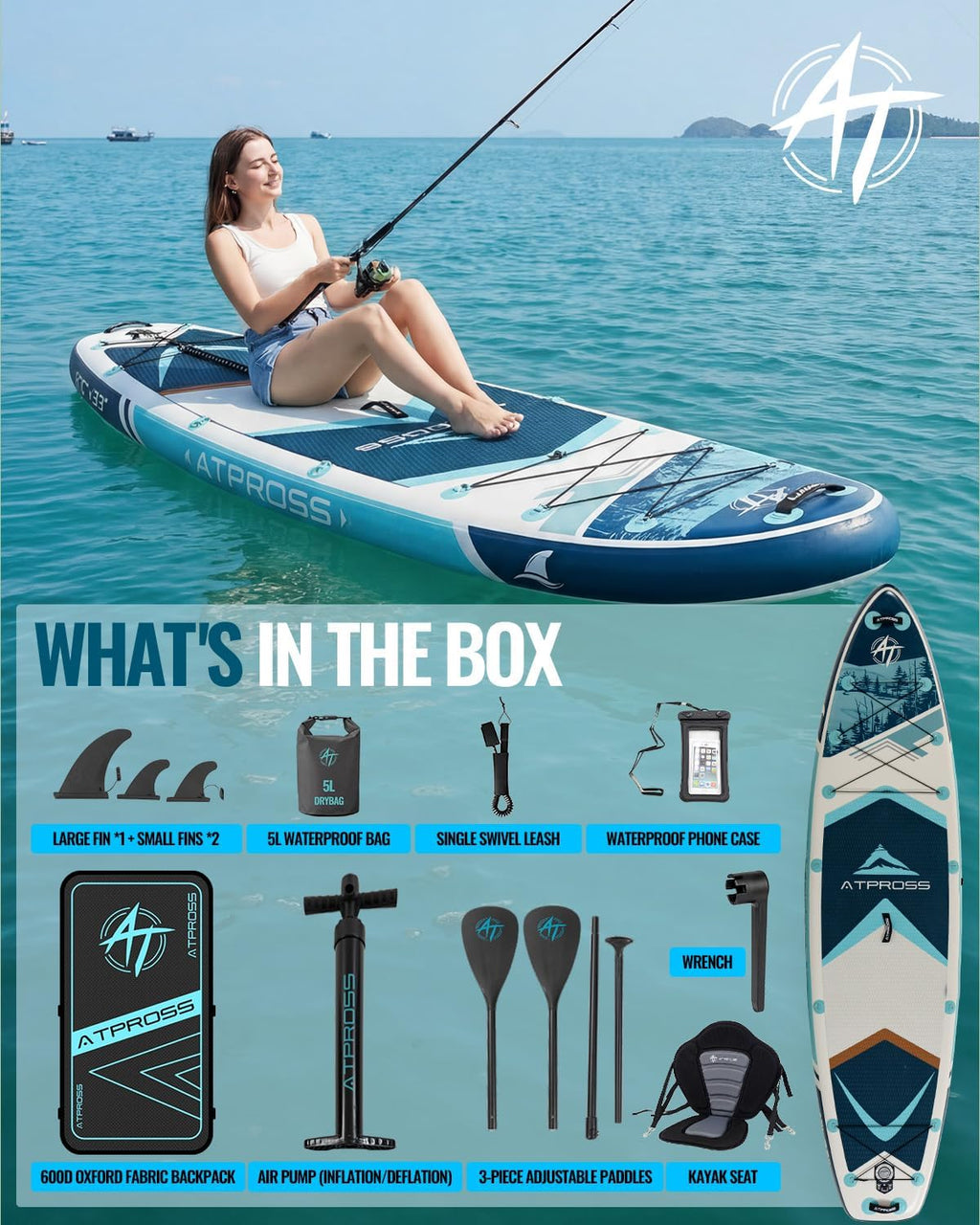 10'6''x33''Inflatable Stand Up Paddle Board, 400lbs Extra Wide Stand Up Paddleboard with Kayak Seat, Anti-Slip EVA Deck Premium SUP Accessories Kit, Non-Slip Stable Deck Boat