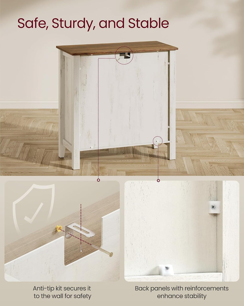 VASAGLE LIRY Collection - Buffet Cabinet, Coffee Bar Cabinet with a Drawer, Adjustable Shelf, Sideboard Storage with Cable Hole, Drawer Divider, Rustic White and Honey Brown UBBK341W01