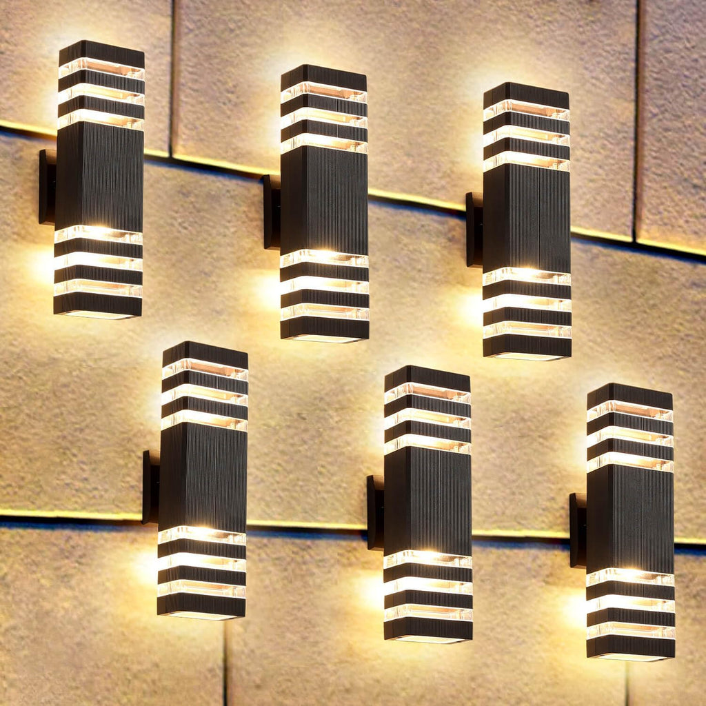 6 Pack Up and Down Wall Lights, 14W IP65 3000K 1100LM Warm White, Aluminum Outdoor Light Fixtures for Porch, Patio, Garage, Waterproof