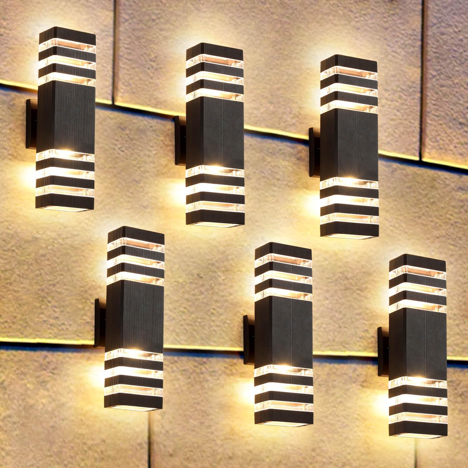 6 Pack Up and Down Wall Lights, 14W IP65 3000K 1100LM Warm White, Aluminum Outdoor Light Fixtures for Porch, Patio, Garage, Waterproof