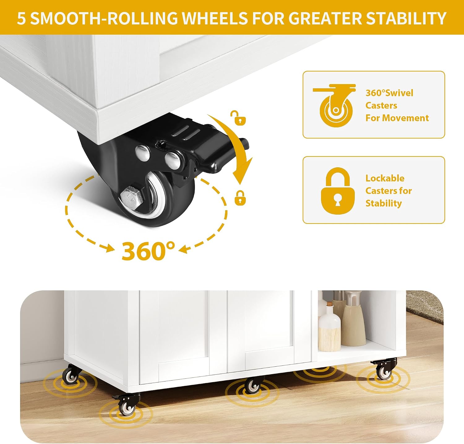 DWVO Rolling Kitchen Island Table on Wheels, Mobile Kitchen Cart with Storage, Butcher Block Island with Open Shelf, Drawer, Spice/Towel Rack, 37inch, White