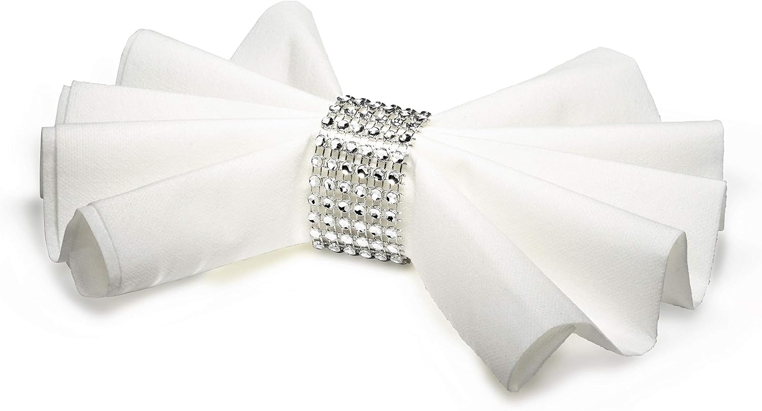' OCCASIONS ' COMBO PACK - 240 x Wedding Party Linen Feel White Dinner Paper Napkins + 240 x Silver Napkin Rings