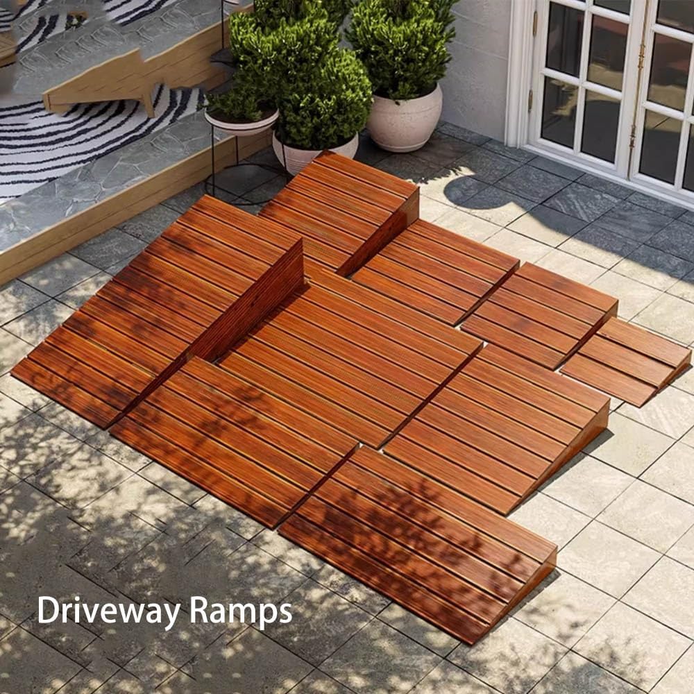 Wooden Threshold Ramp with Non-Slip Grooves, Portable Wood Wheelchair Ramps, Doorway Ramp for Walkers, Trolleys, Scooters, Sweepers(Black,30x30x8cm(12x12x3.1in))