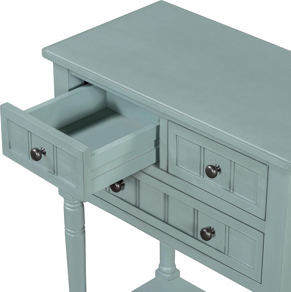 LKTART Solid Wood Sofa Table,Console Table with Drawers and Bottom Shelf, Entryway Hallway Foyer Entry Table for Living Room(23.7' Light Blue)