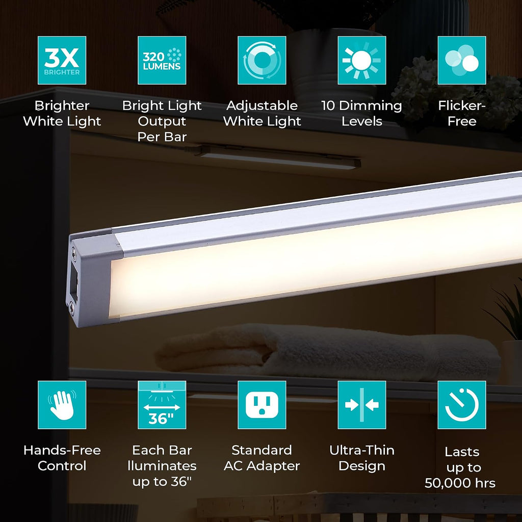 PureOptics LED Works with Alexa Smart Under Cabinet Lighting Kit, Adjustable LEDs, (6) 9' Bars, White