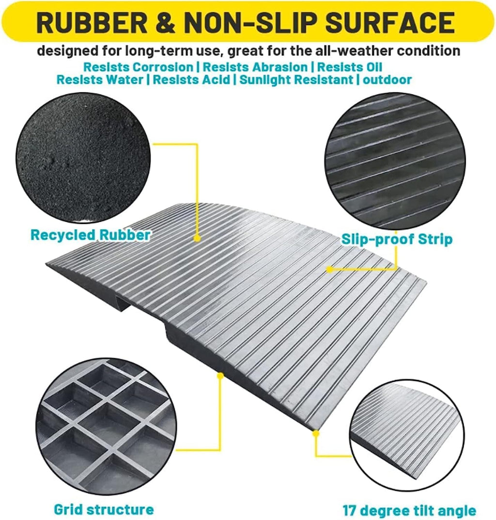 Portable Rubber Wheelchair Ramp for Doorways, 2-3 Inch Rise Non-Slip Threshold Bridge for Shower, Patio, Garage, DIY Cars, Home Shed, Supporting Frame Included