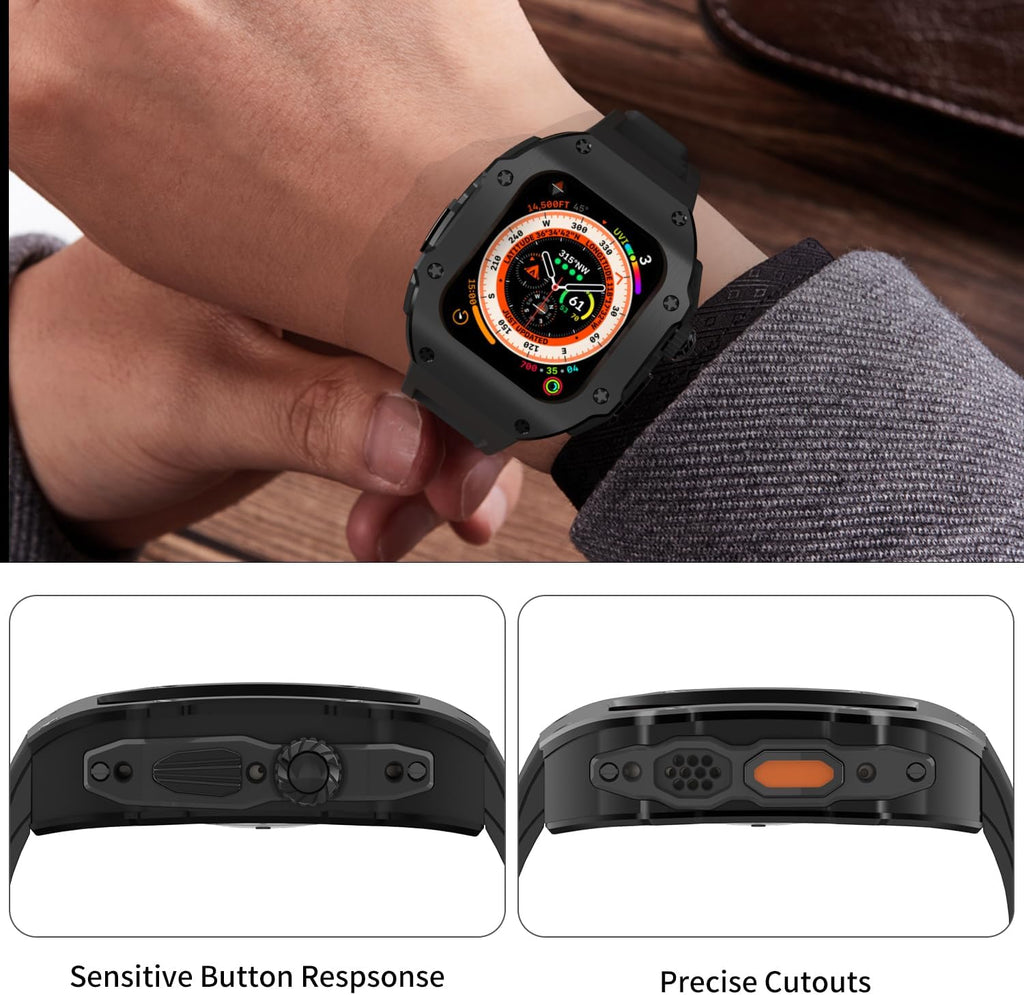 316L Stainless Steel Case with Band for Apple Watch Ultra 3/2/1 49mm, Series 11/10 46mm, Luxury Rugged Military Protective Metal Cover Tactical Heavy Duty Protection Strap