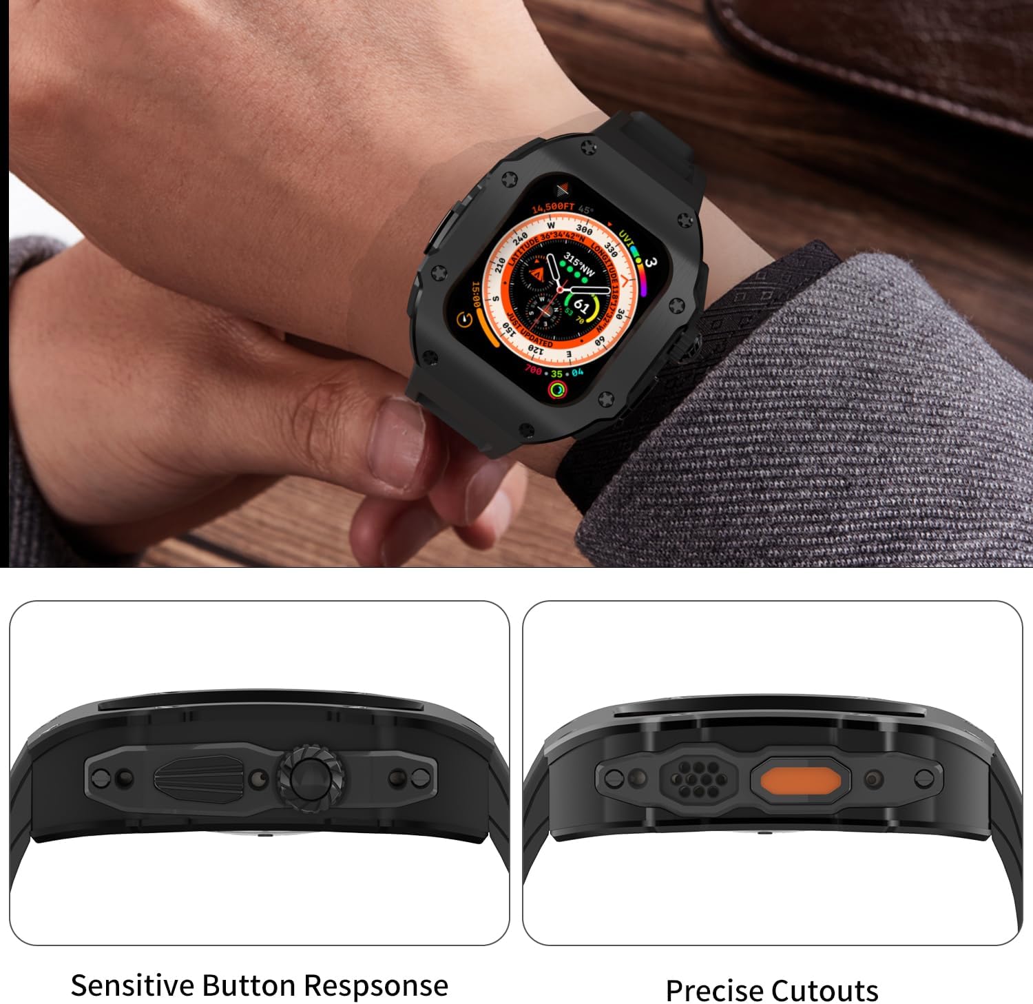 316L Stainless Steel Case with Band for Apple Watch Ultra 3/2/1 49mm, Series 11/10 46mm, Luxury Rugged Military Protective Metal Cover Tactical Heavy Duty Protection Strap