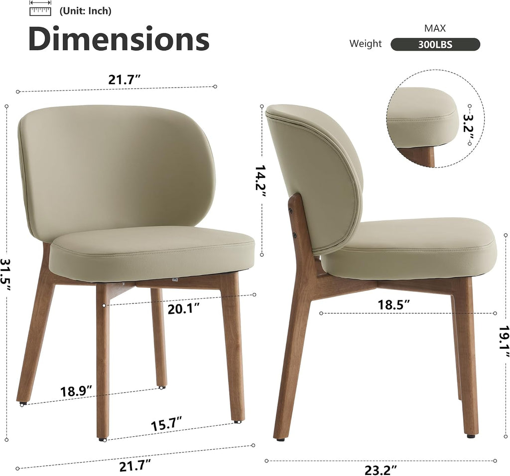 YOUNIKE Dining Chair with High Back Single Mid Century Modern Kitchen Chair Faux Leather Upholstered Armless Accent Chair 20' Wide Padded Seat with Wooden Legs for Dining Living Room Bedroom Khaki