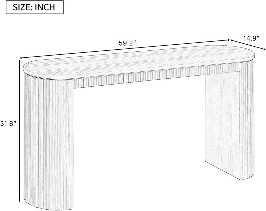 Modern Curved Console Table 59.2-Inch Fluted Entryway Sofa Table for Living Room Entrance Hallway Furniture, Navy