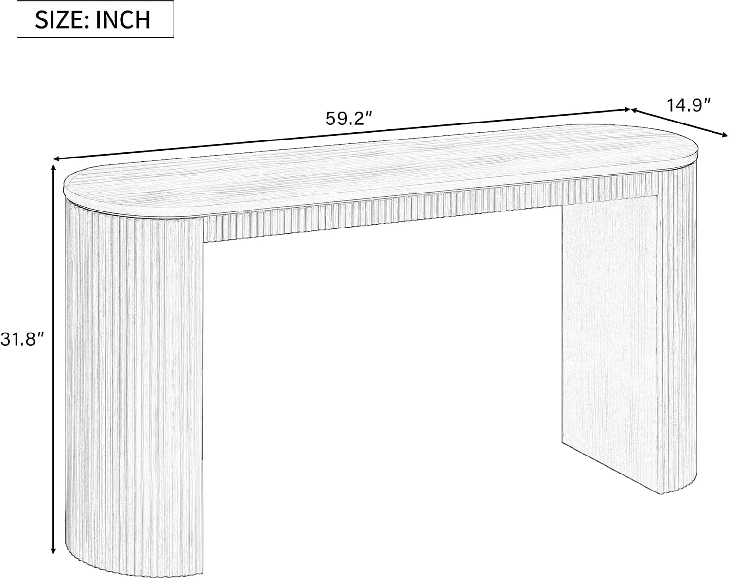Modern Curved Console Table 59.2-Inch Fluted Entryway Sofa Table for Living Room Entrance Hallway Furniture, Navy