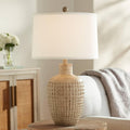360 Lighting Delon 26 1/2' Tall Jar Farmhouse Rustic Country Cottage Core Coastal Table Lamp Natural Brown Beige Terra Cotta Finish Single White Shade Living Room Bedroom Bedside Nightstand House