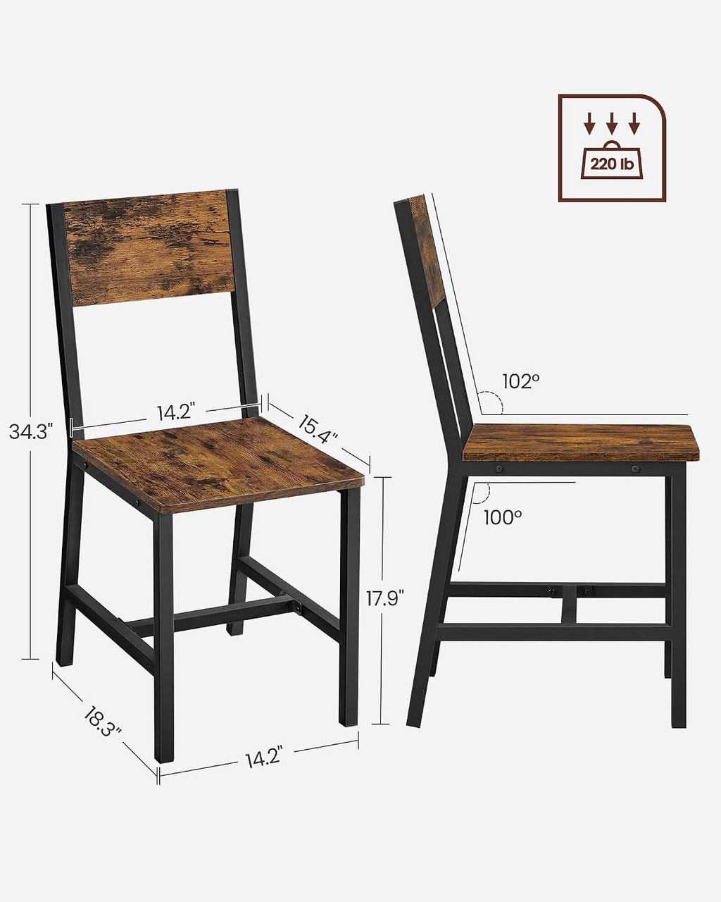 VASAGLE Extendable Dining Set, Dining Table with 4 Chairs, for Kitchen, 33.3-47.3 Inches Wide, Steel Frame, Rustic Brown and Ink Black LDC092B01V1-02