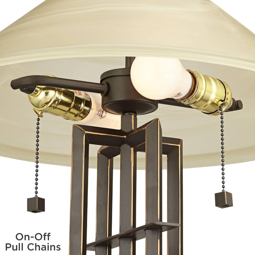 Franklin Iron Works Metro Collection 23 1/2' High Planes 'n' Posts Small Farmhouse Rustic Modern Accent Table Lamps Set of 2 Pull Chain Metal Amber Art Glass Shade Living Room Bedroom Bedside