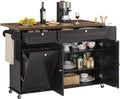 60' Kitchen Island with Power Outlet & Drop Leaf, Kitchen Rolling Island with Spice Rack & Towel Rack, Knife Holder, Kitchen Island Cart with Trash Storage Cabinet, Mobile Island Table for Kitchen