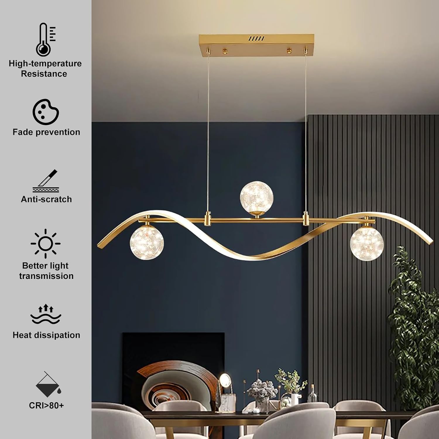 homary 40.2' Dimmable Kitchen Island Lighting, Gold 4-Light Dining Room Light Fixture Over Table Linear LED Chandelier Island Lights for Kitchen