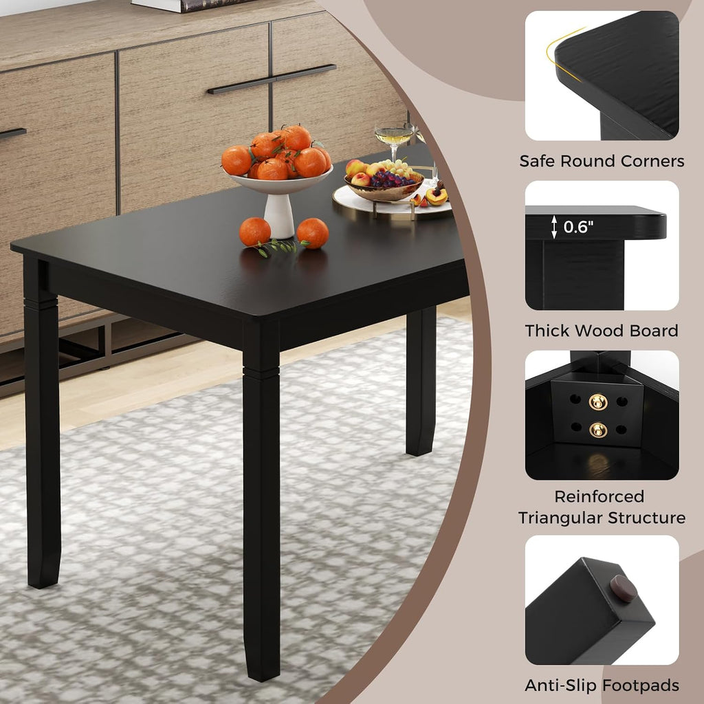 Giantex Dining Table for 4 People, 48'x 29' Kitchen Table with Wood Legs, Load 330 Lbs, Rectangular Dinner Table for Small Space, Dinette, Apartment, Living Room, Dining Room (Black)