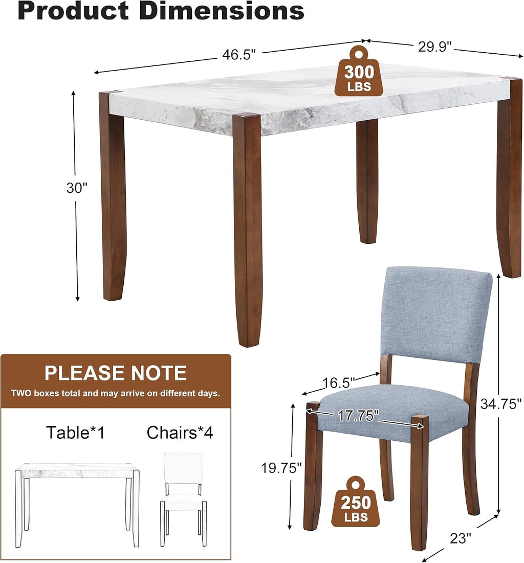 Merax Modern 5 Piece Dining Table Set for 4,Faux Marble Style Kitchen Table Set with One Rectangle Table and 4 Dining Chairs for Dining Room Table Set for Small Place